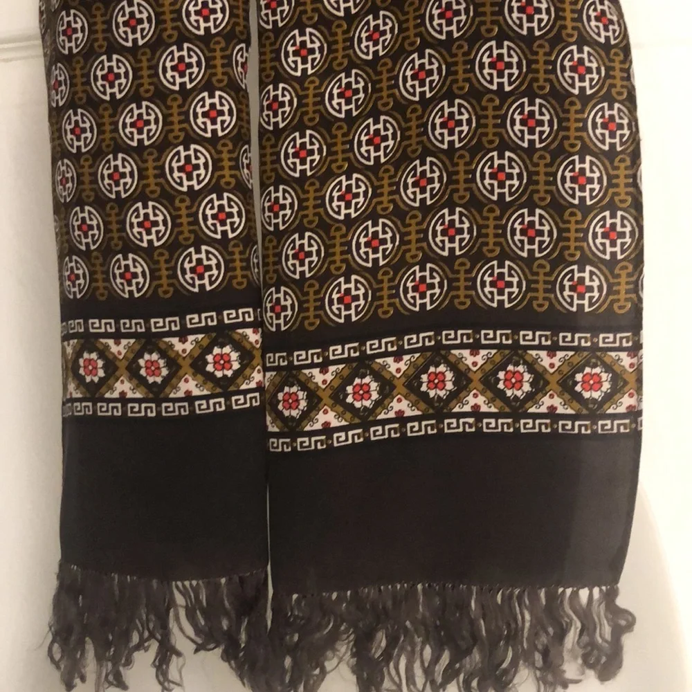 Elegant Retro Silky Scarf Chinese Geometrical Pattern Style. Opera Scarf. Unisex
